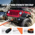 High-Strength Polyester Tow Strap Recovery Kit 30ft 36000 lbs for Car, Truck & SUV 7 64456 b70279