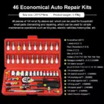 Complete 46-Piece 1/4" Socket Set with Ratchet & Wrench Combo – Professional Auto Mechanic Tool Kit 7 74460 9bcad6