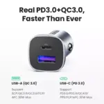 30W Dual Port Fast Car Charger USB-C & USB-A with PD & Quick Charge 5 76880 15b036