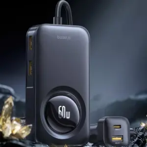 60W Retractable Fast-Charging Car Charger with 6-Port Rear Seat Extension