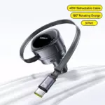 60W 3-Port Car Charger with Retractable Cable & 180° Rotating Head 2 77140 bc6ed0