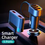24W Dual USB Fast Car Charger with LED Display and 5-Port Expansion 4 77380 4f7df7