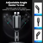 5-in-1 Retractable Car Charger with USB & Type-C Ports, Fast Charging Adapter 7 78778 775f8f