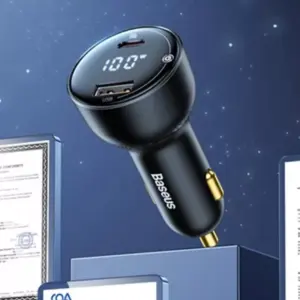 100W Dual Port Fast Car Charger with Voltage Display & Universal Compatibility