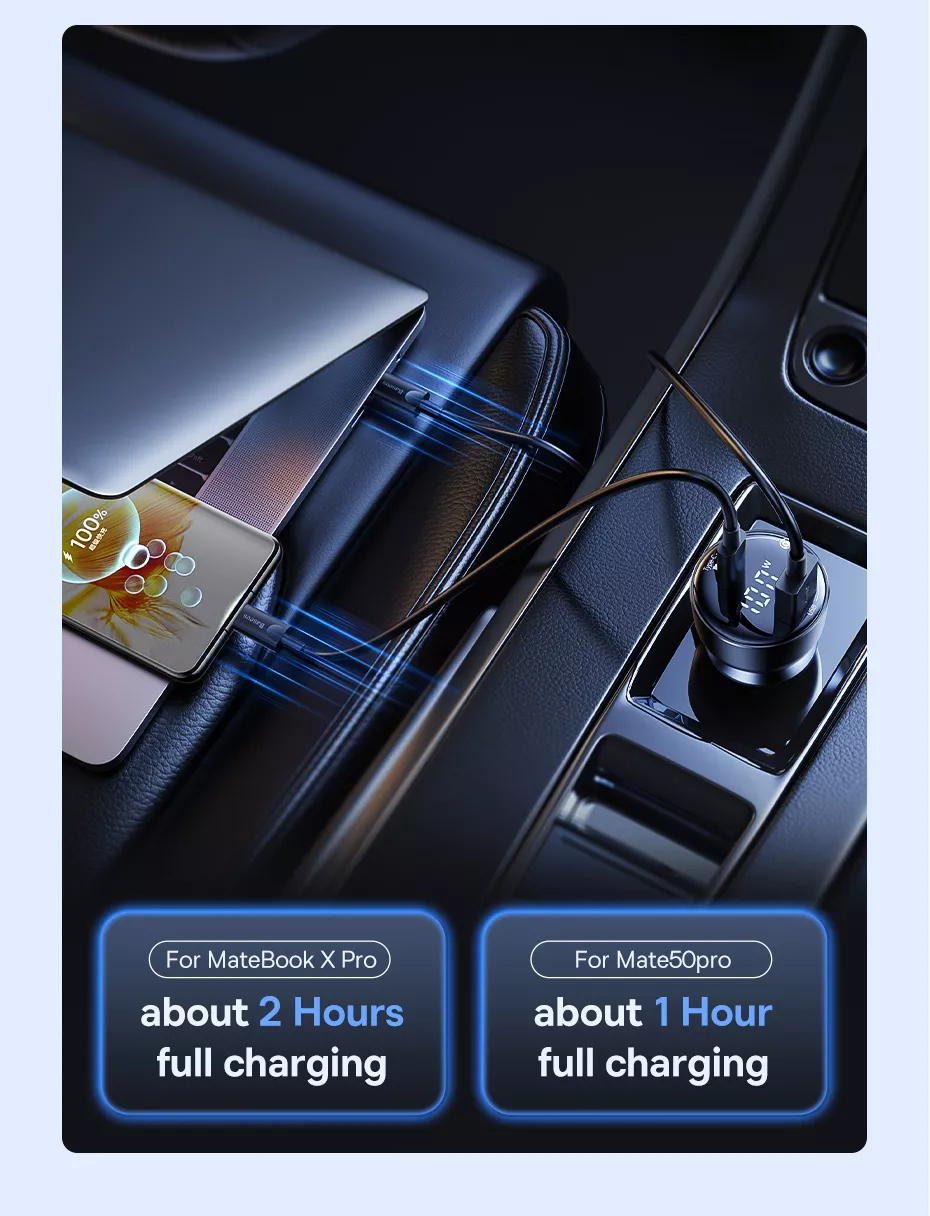 100W Dual Port Fast Car Charger with Voltage Display & Universal Compatibility 26 78959 cbd0d5