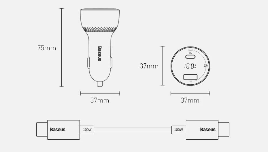 100W Dual Port Fast Car Charger with Voltage Display & Universal Compatibility 32 78959 e78386