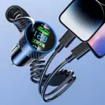 USB Car Phone Charger Adapter with Retractable Cable LED Voltage Monitor 6 82263 262efd