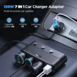 139W 7-in-1 Car Charger Adapter with PD & QC 3.0, LED Display & Independent Switches 5 82443 28f7cc