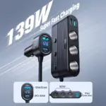 139W 7-in-1 Car Charger Adapter with PD & QC 3.0, LED Display & Independent Switches 6 82443 995621