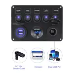 5-Gang Boat & Car Switch Panel with Digital Voltmeter, USB Ports, and 12V Outlet for Tesla 6 82765 605467