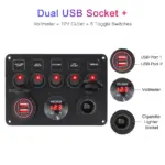 5-Gang Boat & Car Switch Panel with Digital Voltmeter, USB Ports, and 12V Outlet for Tesla 4 82765 99804a